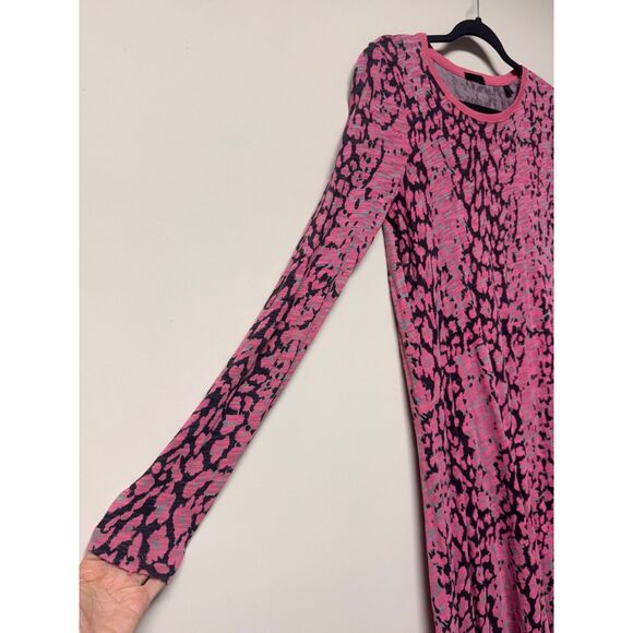ATM Slub Jersey Long Sleeve Destroyed A-Line Dress Rose Quartz Leopard Print - Picture 3 of 9